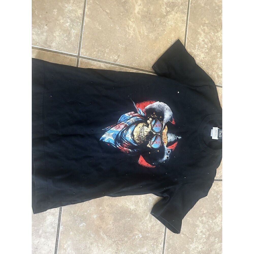 Dolce & Gabbana XS S Skull Graphic Embellished Tee Tshirt Black Cotton - Picture 2 of 7